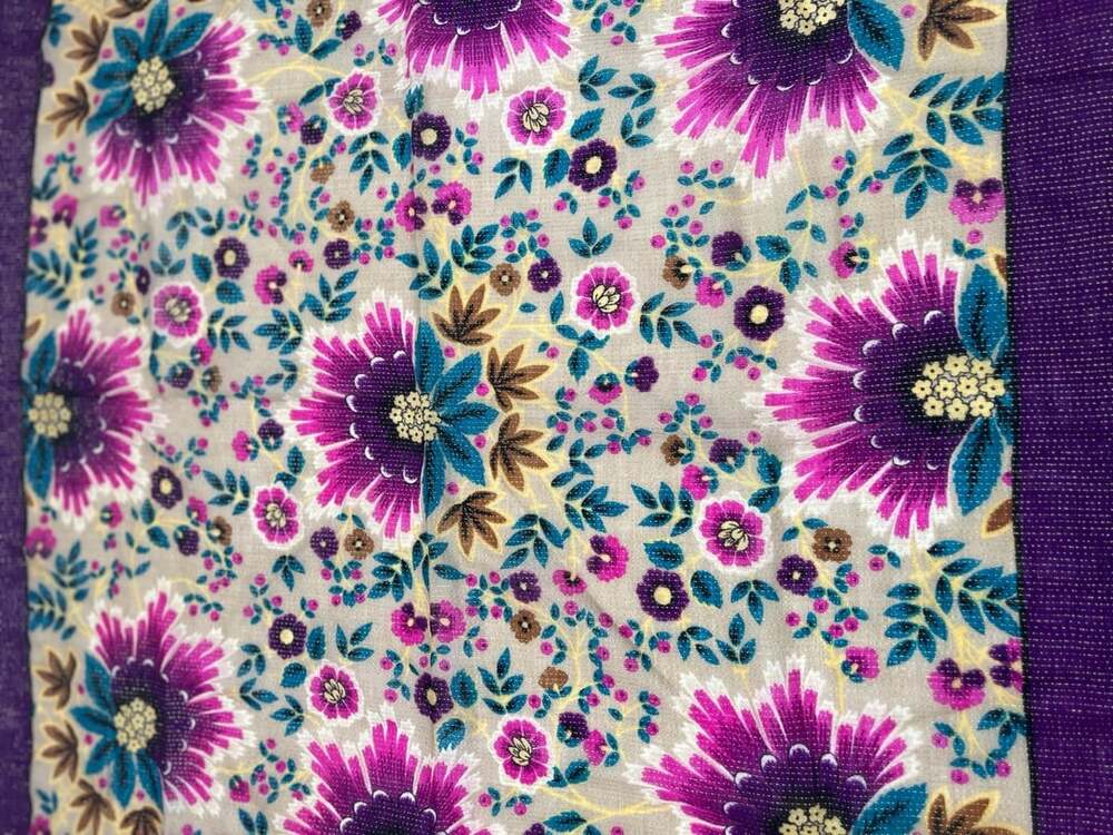 Oscar de la Renta Scarf Floral Wool Metallic Beige Purple 28"" x 28""